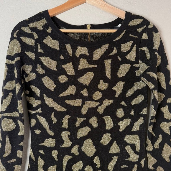 Moda International Dress XS Black Gold Metallic Animal Print Long Sleeve - Picture 5 of 9